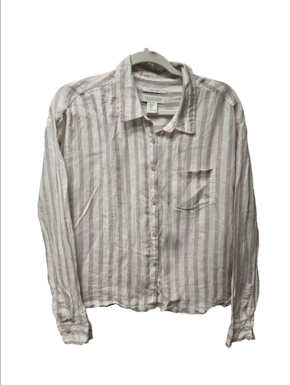 Rachel Zoe 100% Linen Boxy Striped Top Sz. L Cropped Beach Tropical Boho Lux